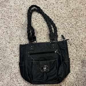 Black pleather braided shoulder bag